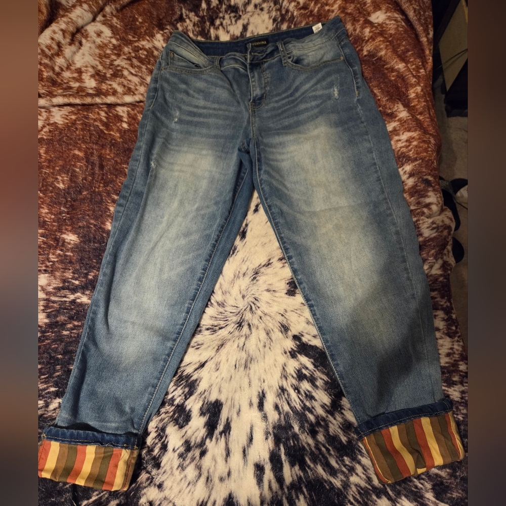 Versona Denim Boyfriend Jeans with Multicolor Cuffs